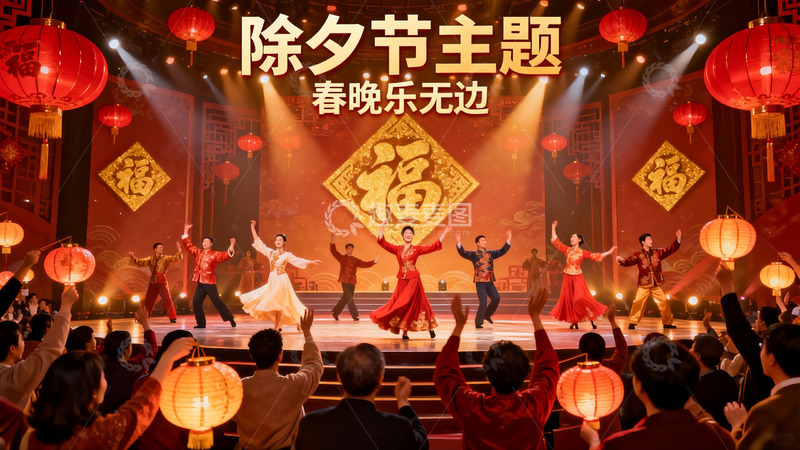 高清大图下载【趣麦麦图】除夕晚会舞台表演热闹非凡