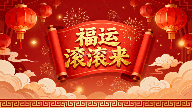 春节灯笼烟花喜庆画面