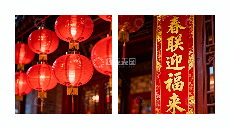 高清大图下载【趣麦麦图】红灯笼与春联迎新春