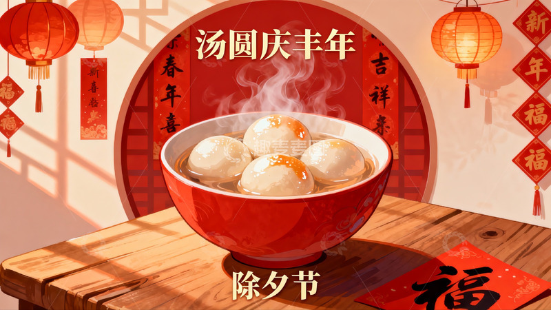 高清大图下载【趣麦麦图】除夕汤圆庆丰年