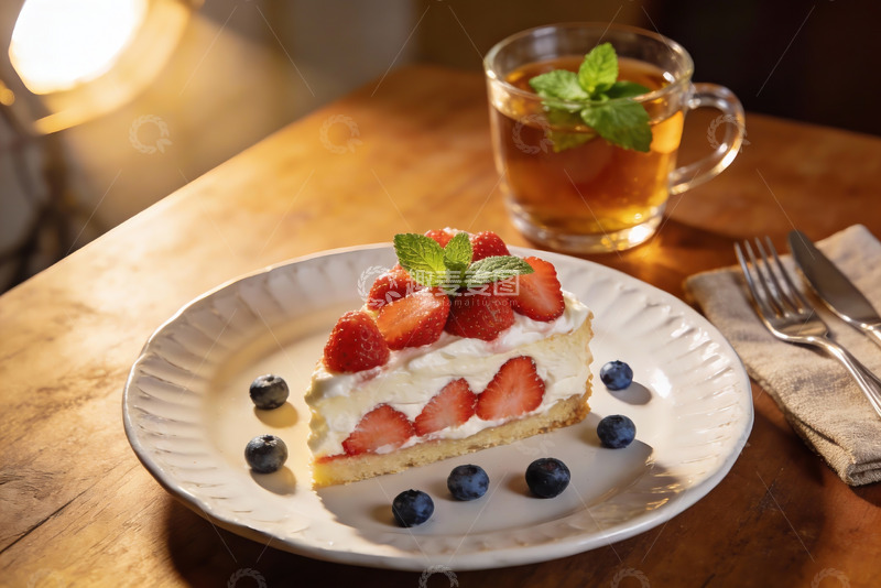 高清大图下载【趣麦麦图】草莓蛋糕配茶饮