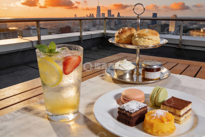 高清大图下载【趣麦麦图】屋顶晚霞下午茶