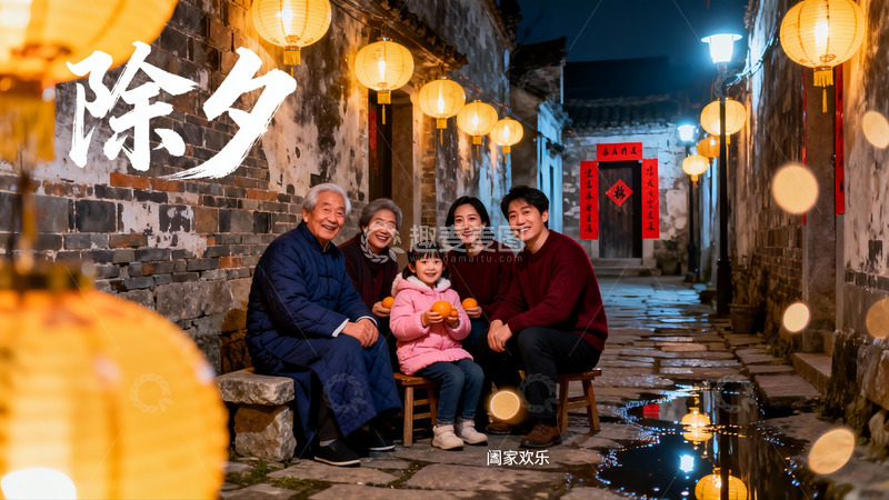 高清大图下载【趣麦麦图】除夕夜古巷家人团聚