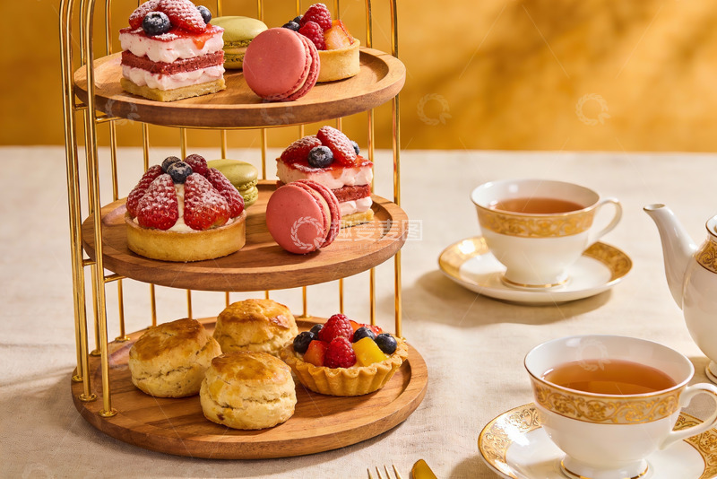高清大图下载【趣麦麦图】三层甜点架配下午茶