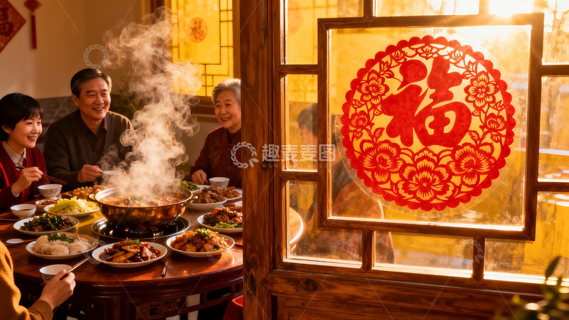 高清大图下载【趣麦麦图】家庭聚餐暖阳照