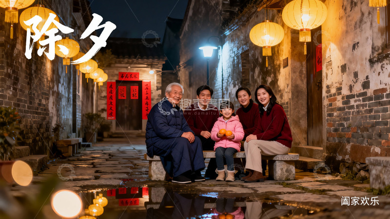 高清大图下载【趣麦麦图】除夕夜古巷家人团聚