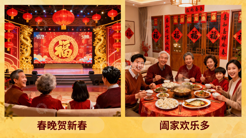 高清大图下载【趣麦麦图】春节家庭团聚欢庆场景