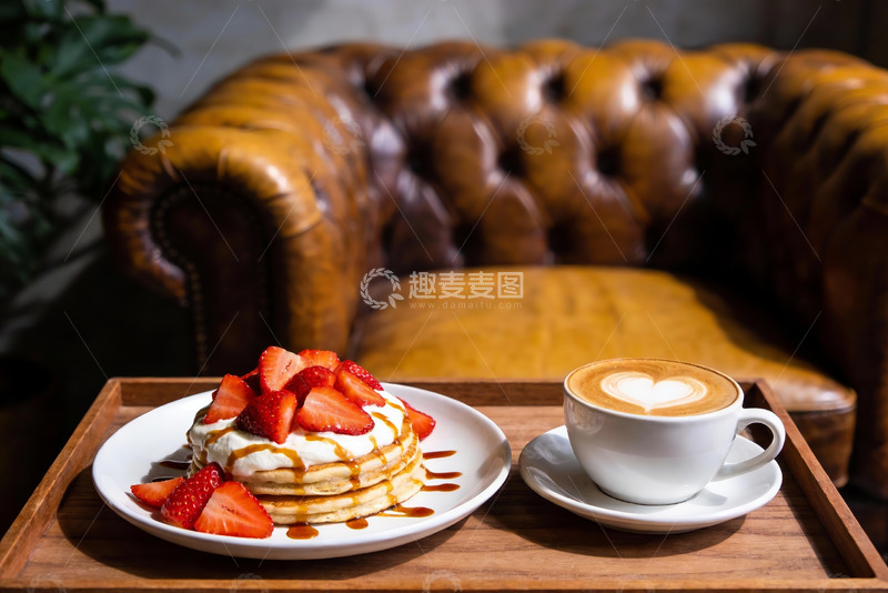 高清大图下载【趣麦麦图】咖啡杯旁的草莓松饼
