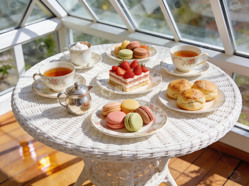 高清大图下载【趣麦麦图】阳光下午茶甜点与茶的惬意时光