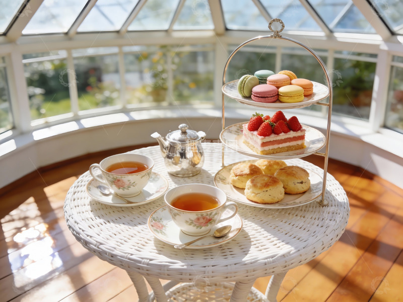 高清大图下载【趣麦麦图】阳光下午茶甜点与茶香