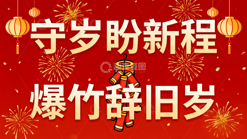 高清大图下载【趣麦麦图】新年除夕烟花灯笼庆祝画面
