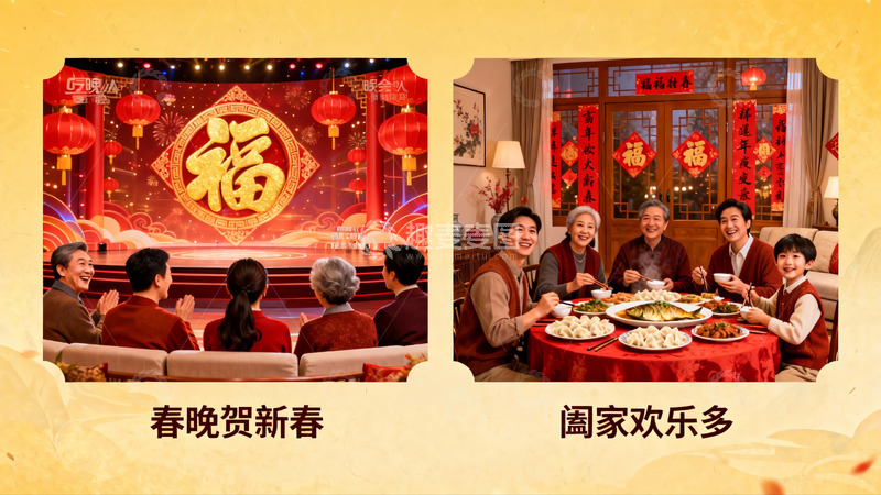 高清大图下载【趣麦麦图】春节晚会与家庭聚餐同框