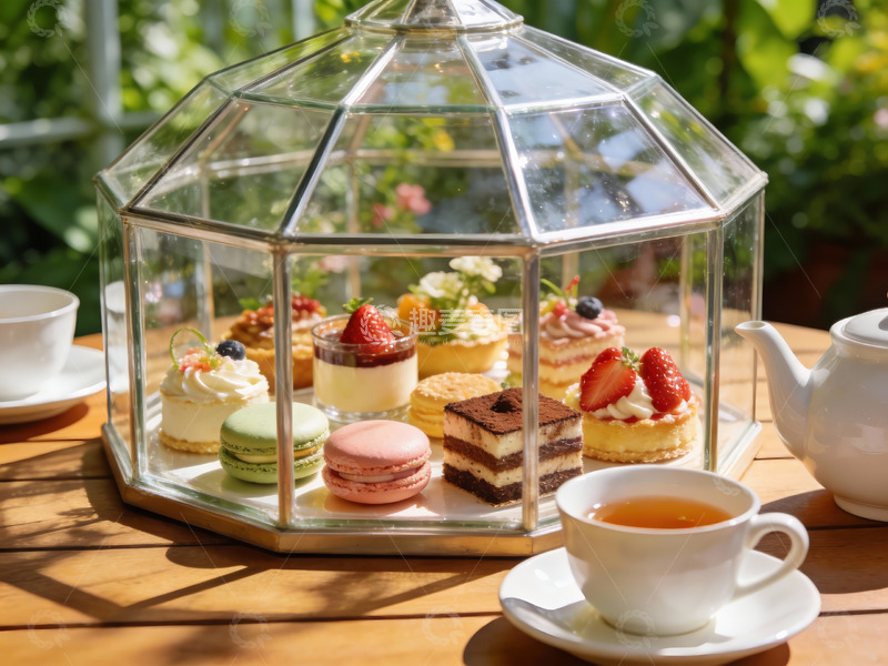 高清大图下载【趣麦麦图】玻璃罩下午茶甜点摆台