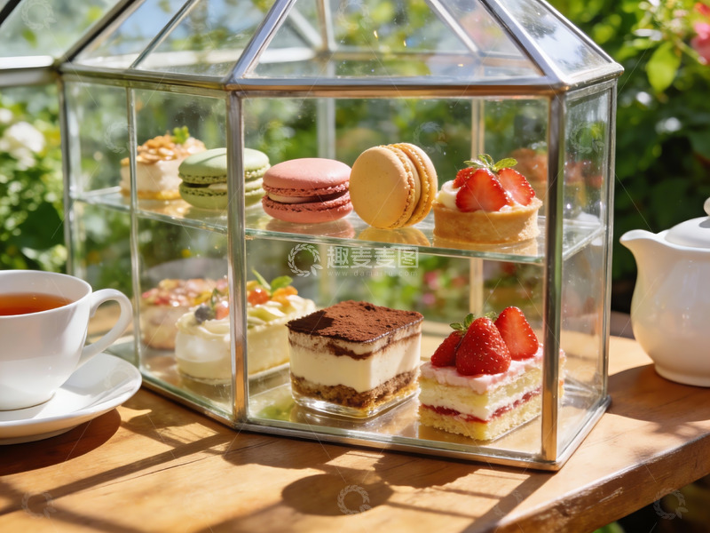 高清大图下载【趣麦麦图】玻璃柜甜品与茶点