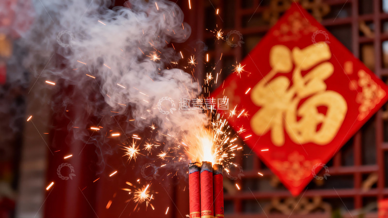 高清大图下载【趣麦麦图】烟花绽放福字挂饰迎新春
