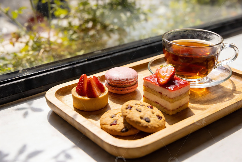 高清大图下载【趣麦麦图】窗边下午茶甜点与红茶