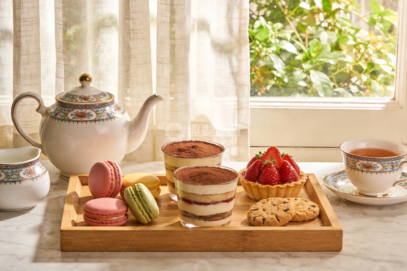 高清大图下载【趣麦麦图】窗边下午茶时光甜点与茶具