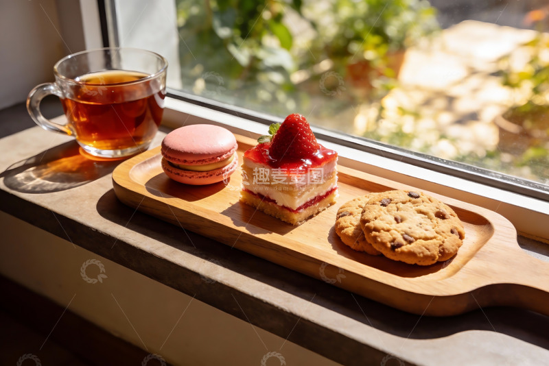 高清大图下载【趣麦麦图】窗边下午茶甜点与茶香