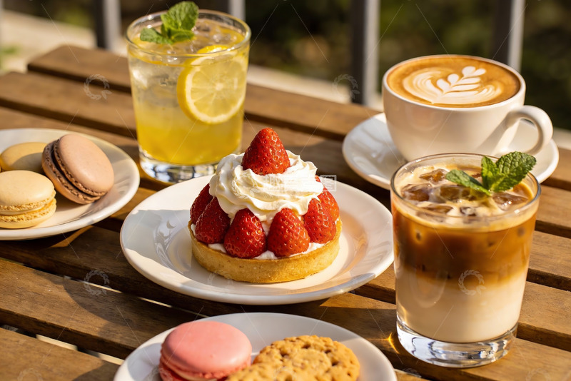 高清大图下载【趣麦麦图】户外咖啡时光甜品与饮品