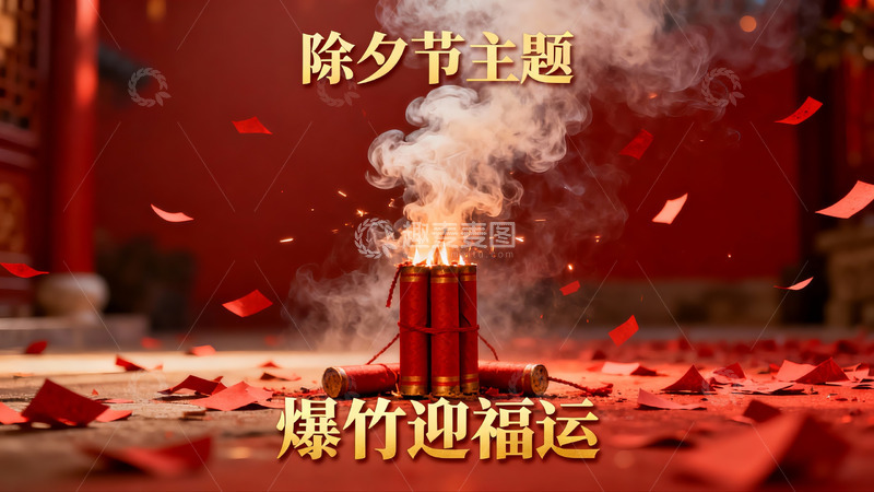 高清大图下载【趣麦麦图】除夕爆竹迎福场景