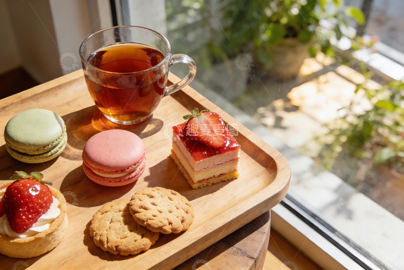 高清大图下载【趣麦麦图】窗边下午茶甜点与红茶