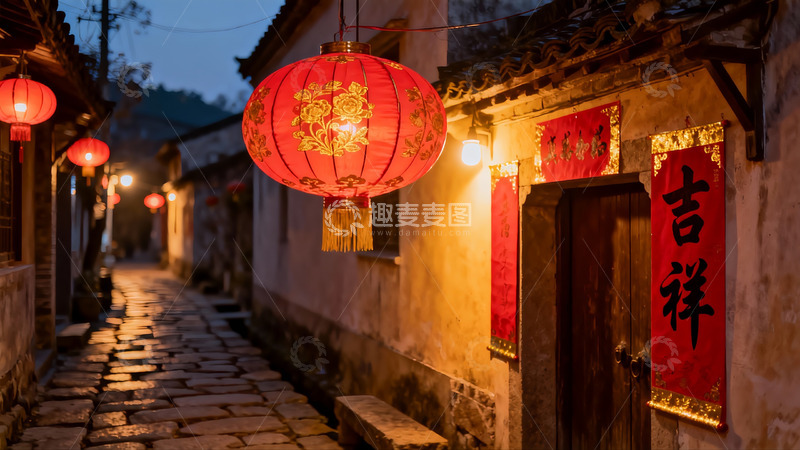 高清大图下载【趣麦麦图】古巷夜景红灯笼高挂