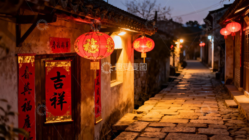 高清大图下载【趣麦麦图】夜色古巷红灯笼