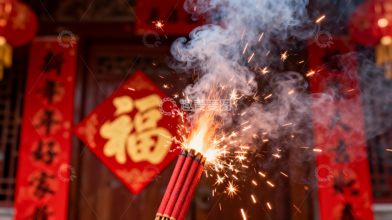 高清大图下载【趣麦麦图】春节烟花绽放喜庆氛围