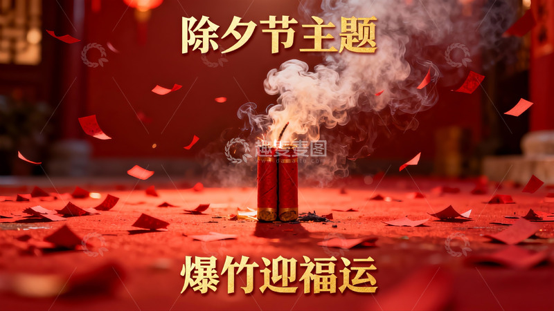 高清大图下载【趣麦麦图】除夕爆竹迎福场景