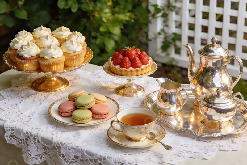高清大图下载【趣麦麦图】精致下午茶甜点与茶具摆盘