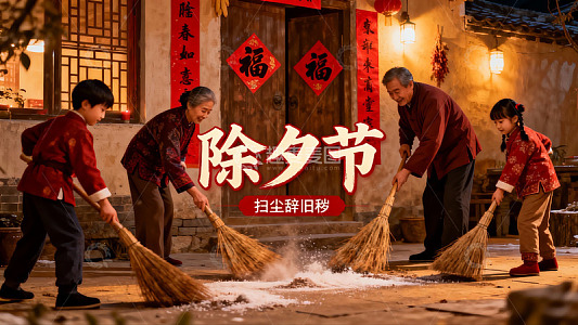 除夕节家庭清扫旧岁迎新春
