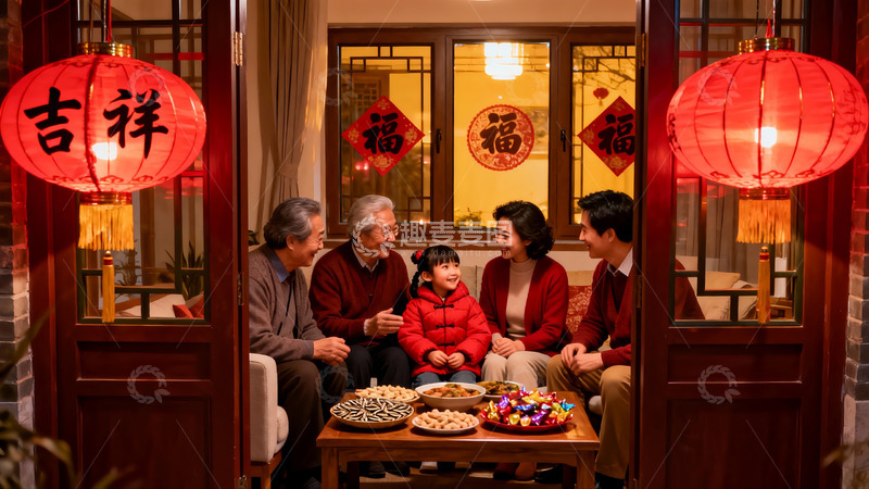 高清大图下载【趣麦麦图】春节家庭团聚室内场景