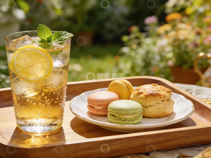 高清大图下载【趣麦麦图】户外下午茶时光柠檬饮品与甜点