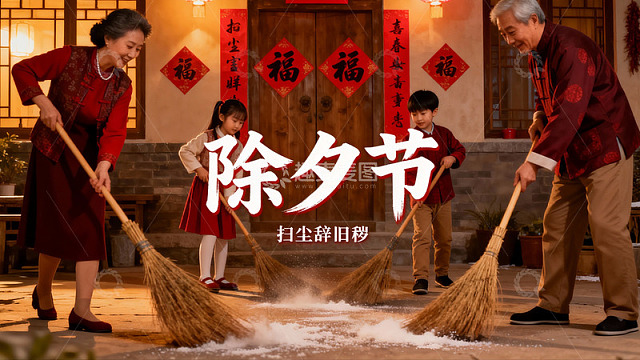 除夕节家庭扫尘迎新年