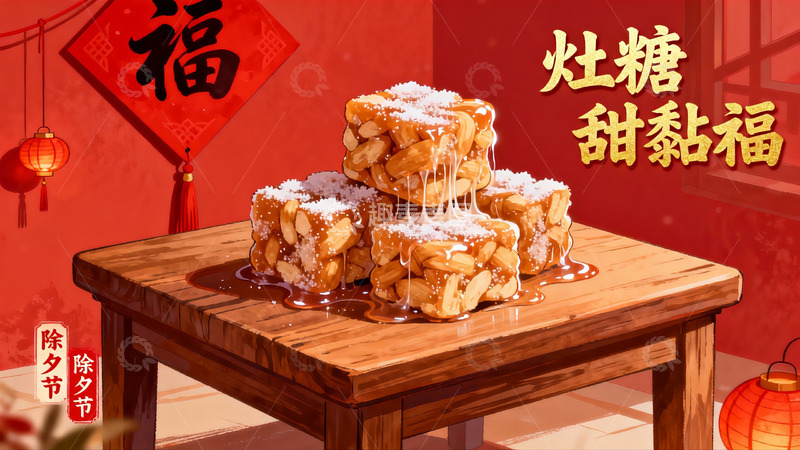 高清大图下载【趣麦麦图】除夕灶糖甜黏福