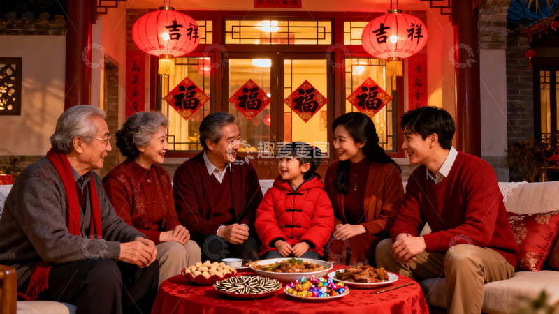 高清大图下载【趣麦麦图】三代同堂除夕夜团圆饭