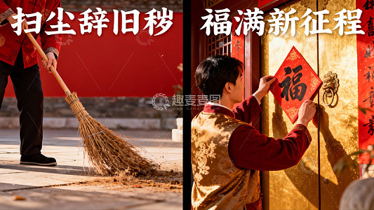春节扫尘贴福迎新春