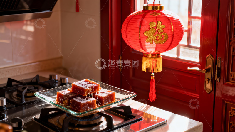 高清大图下载【趣麦麦图】厨房红灯笼与传统糕点