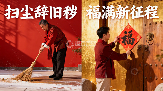 新春扫尘贴福迎新年