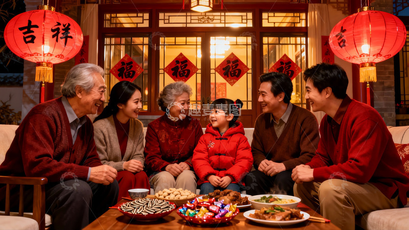 高清大图下载【趣麦麦图】春节家庭团聚温馨场景