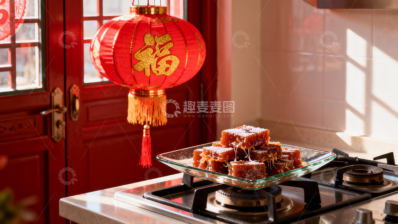 高清大图下载【趣麦麦图】厨房红灯笼与糖糕