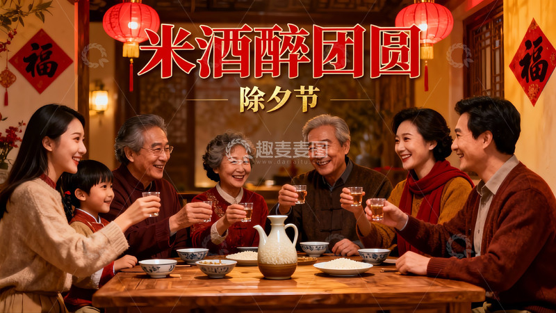 高清大图下载【趣麦麦图】除夕团圆饭家人欢聚一堂