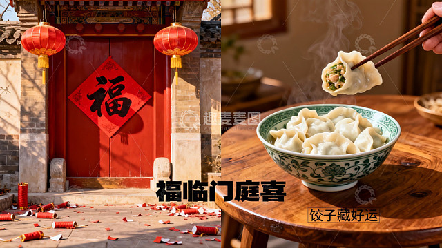 传统节日门景与饺子美食