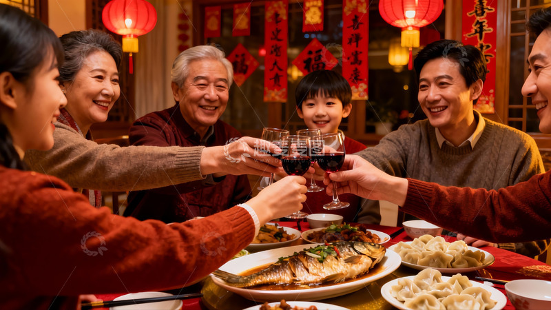 高清大图下载【趣麦麦图】家人围坐共庆团圆饭