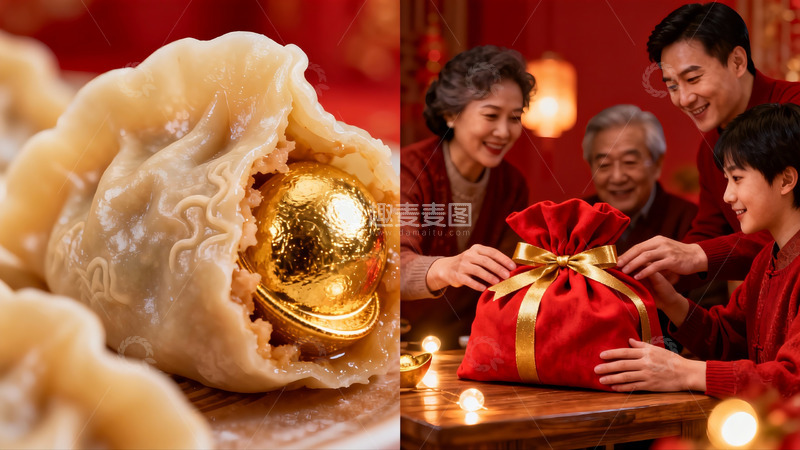 高清大图下载【趣麦麦图】年夜饭饺子与红包分享
