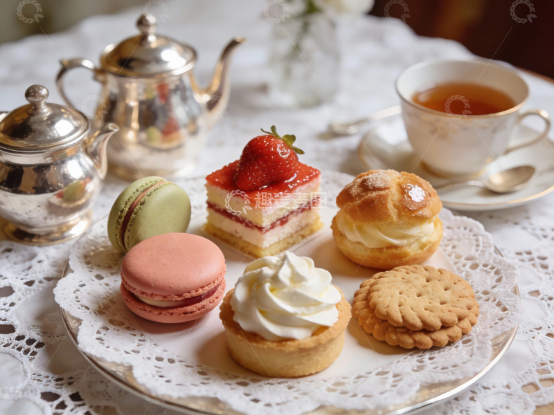 高清大图下载【趣麦麦图】精致下午茶甜点与茶具摆盘
