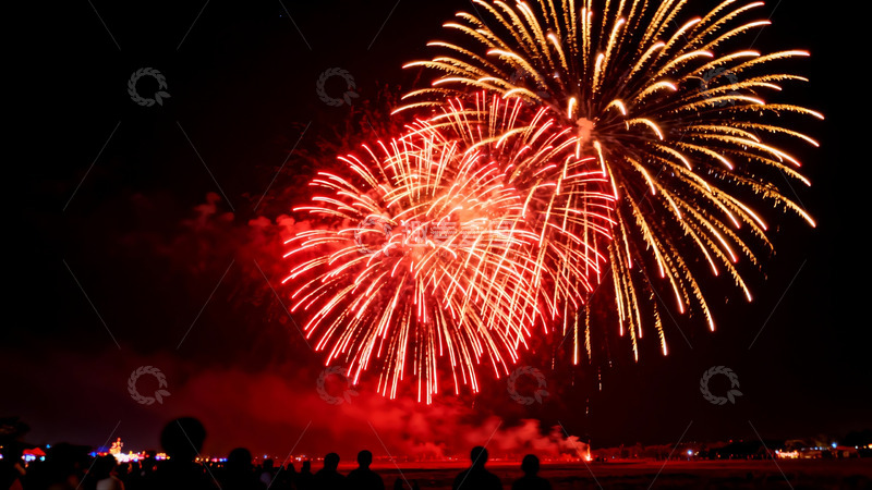 高清大图下载【趣麦麦图】夜空烟花绽放人群观赏