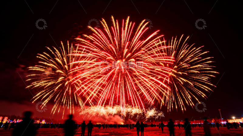 高清大图下载【趣麦麦图】夜空烟花绽放人群观赏