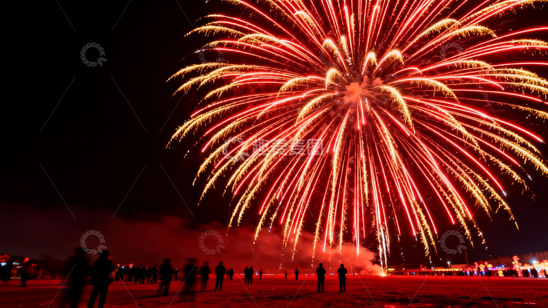 高清大图下载【趣麦麦图】夜空烟花绽放人群观赏