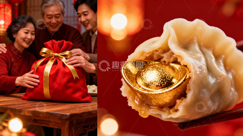 高清大图下载【趣麦麦图】春节团圆饭与金元宝饺子
